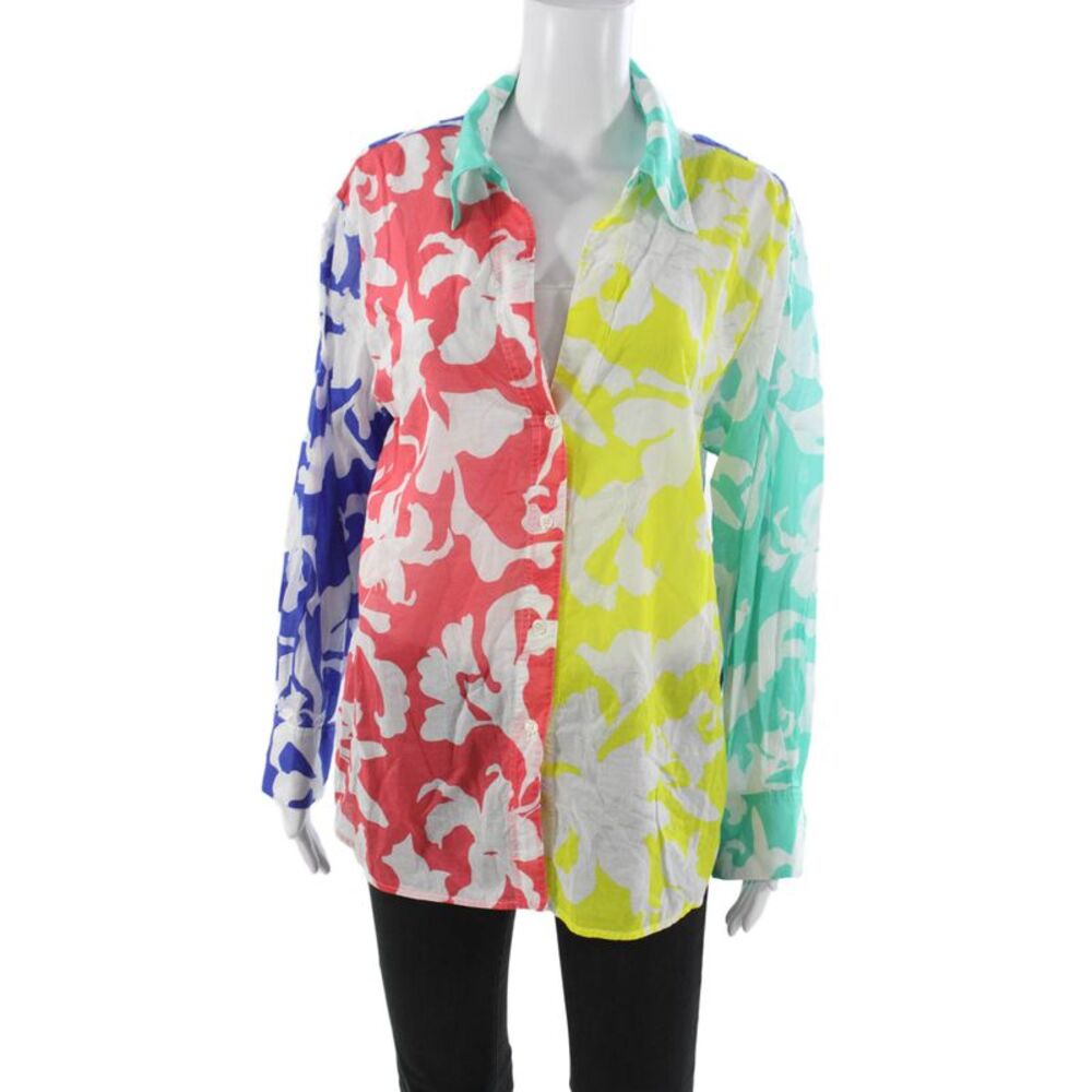 Milly Cabana Women Colorblock Collared Button-Up Long Sleeve Multicolor Size M